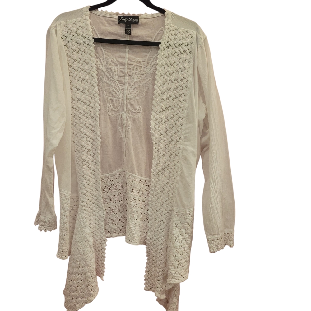 Gretty Zueger Peruvian White Crochet Jacket‎ XL